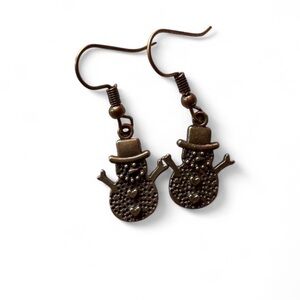 ❄️ Handmade Bronze Snowman Earrings with Hearts ☃️